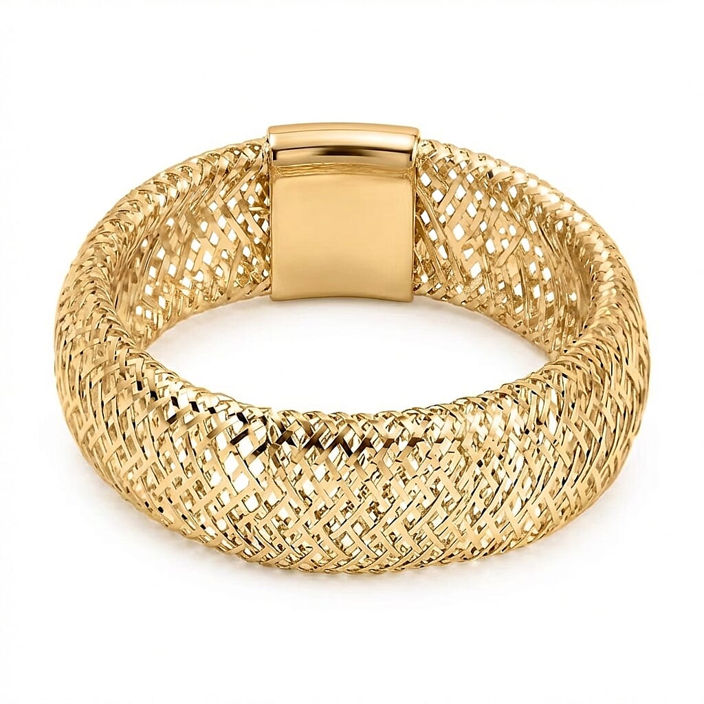 Italian Made - 9K Yellow Gold Stretchable Mesh Ring (Size Medium)