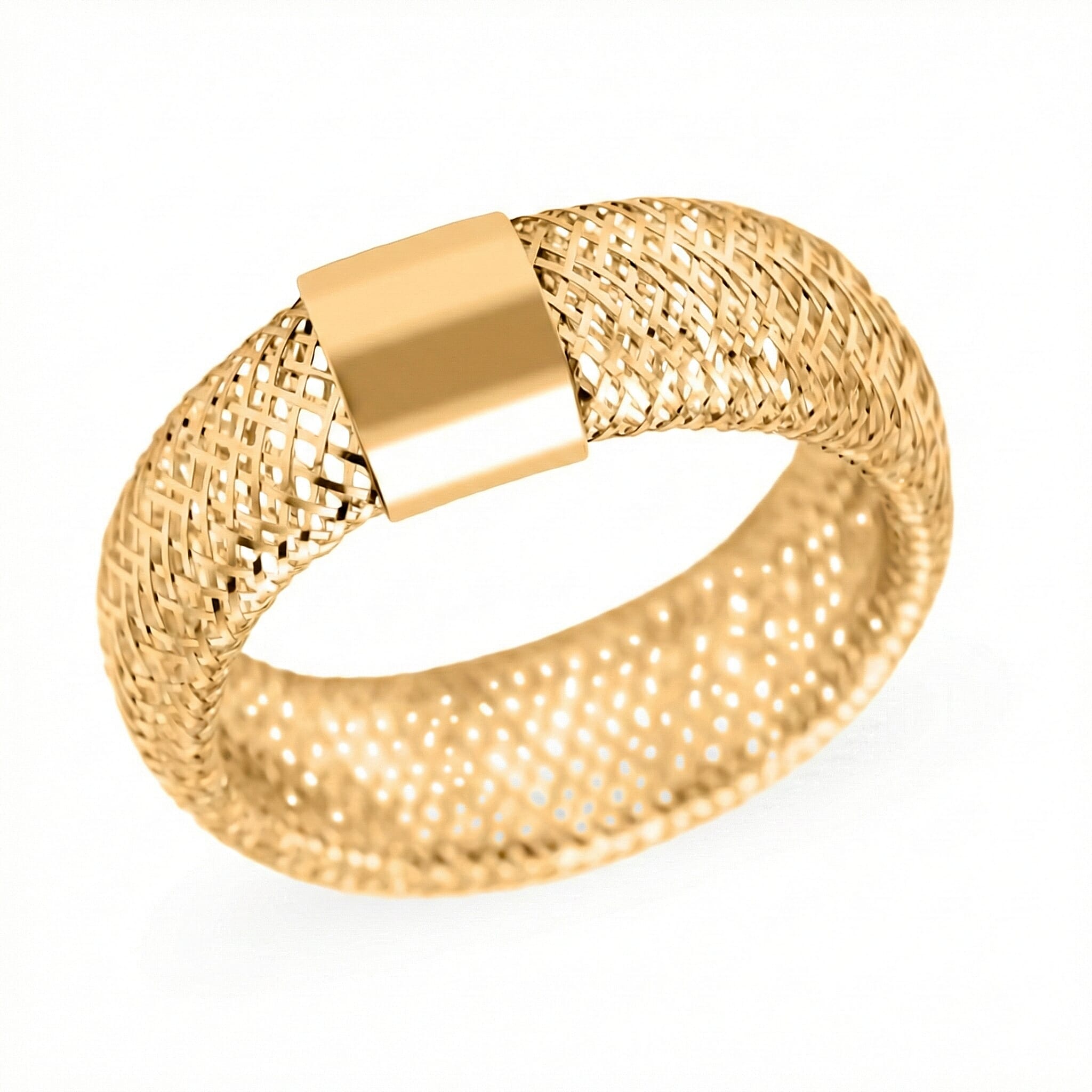 Italian Made - 9K Yellow Gold Stretchable Mesh Ring (Size Medium)
