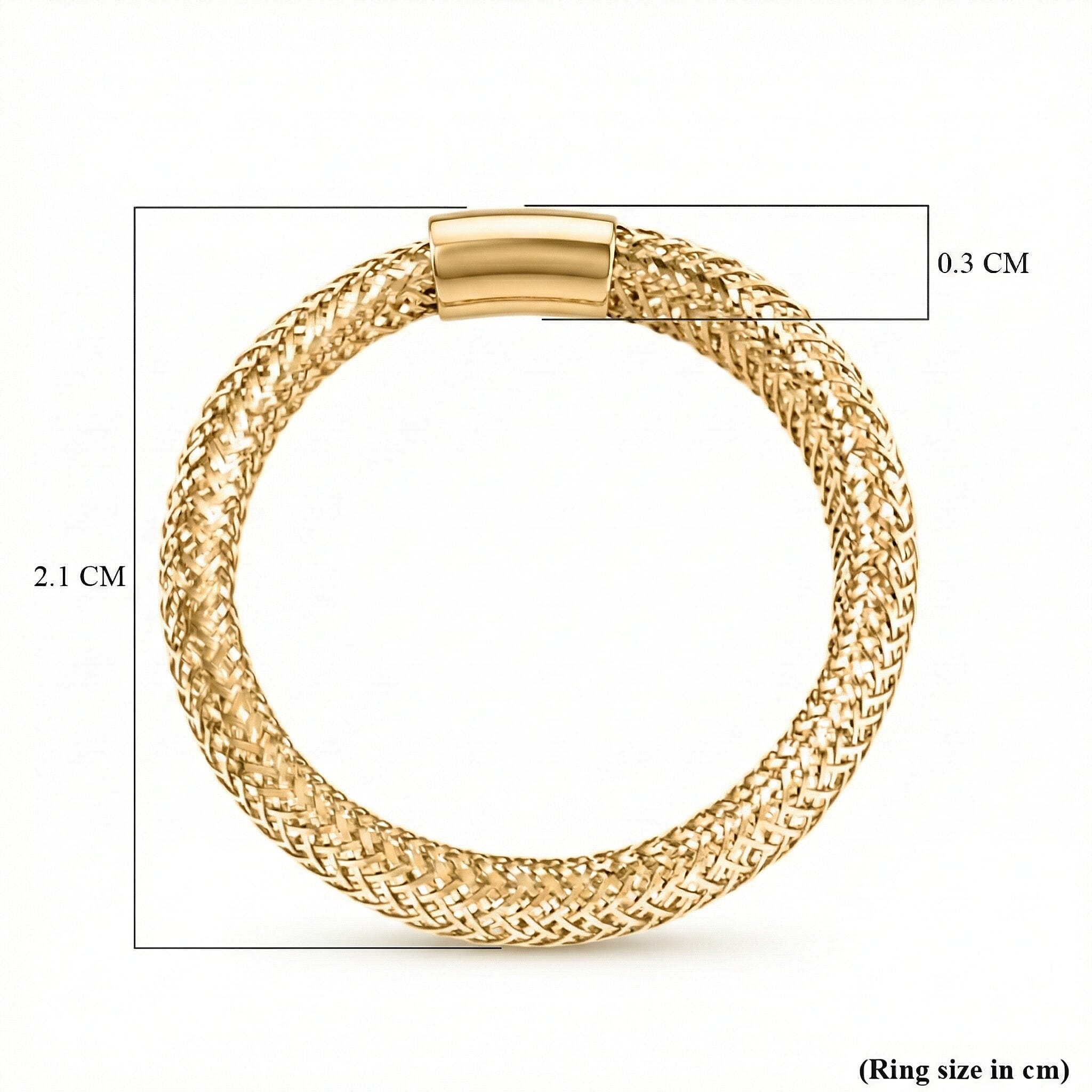 Italian Made - 9K Yellow Gold Stretchable Mesh Ring (Size Medium)