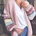 Kris Ana Open-Front Baggy Knitted Cardigan with Rainbow Stripes Pattern Sleeve (Size XL, 14-16) - Baby Pink