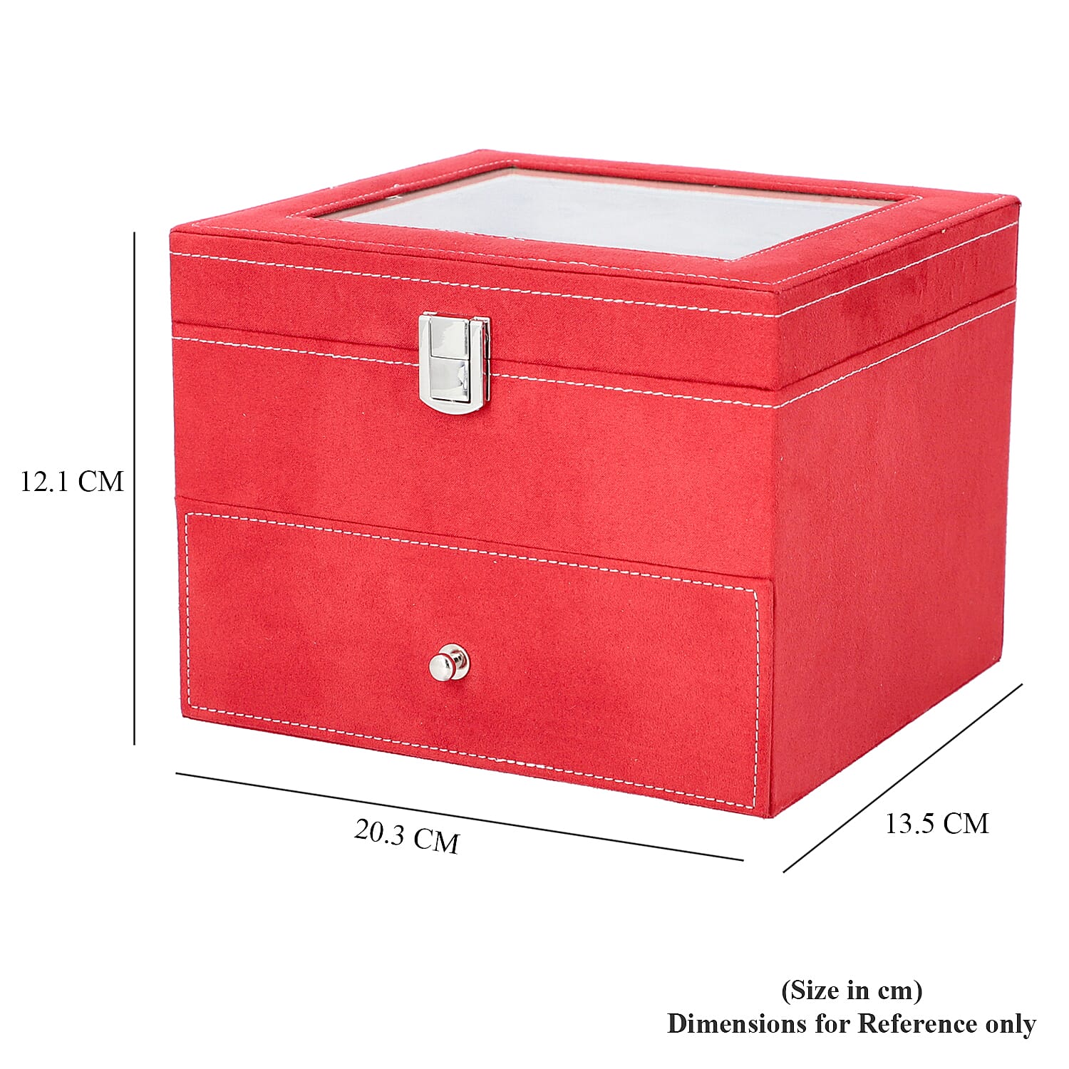 Two-Layer Velvet Watch Box with Glass Window on Top in Red