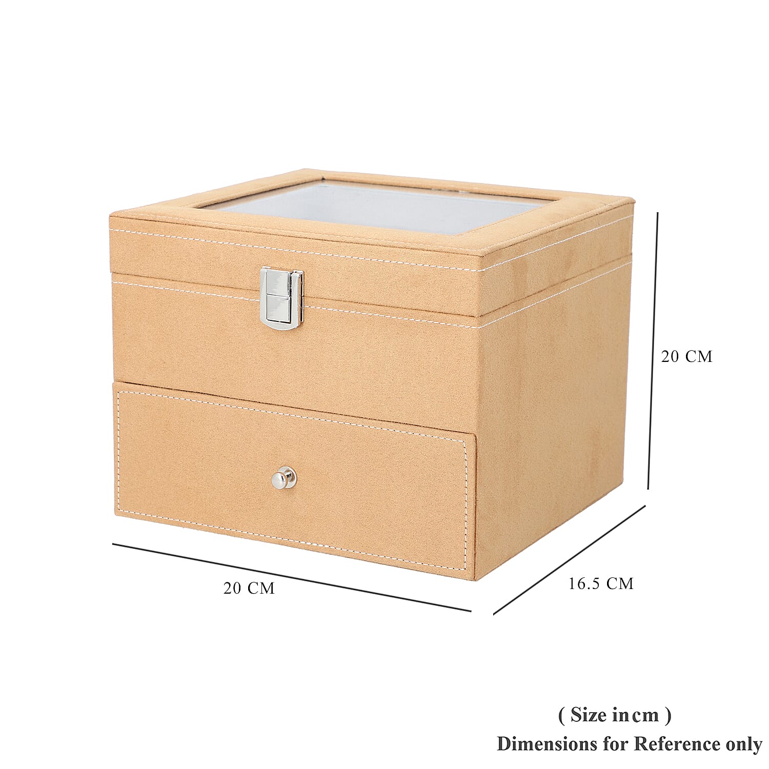 Two-Layer Velvet Watch Box with Glass Window on Top in Brown
