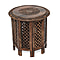 NAKKASHI Hand Craved Mango Wood Table with Floral Carvings and Jali Stand in Antique Burn Finish Brown Colour