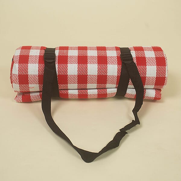 Chequered Pattern Picnic Blanket Red and White 6063941 TJC