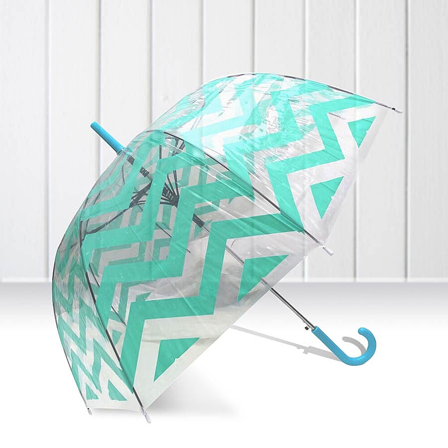 Blooms of London - Chevron Pattern Transparent and Green Umbrella