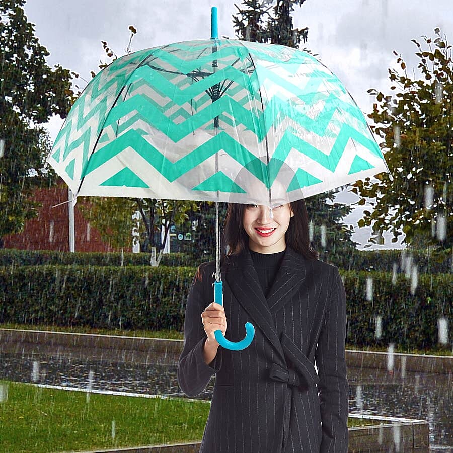 Blooms of London - Chevron Pattern Transparent and Green Umbrella