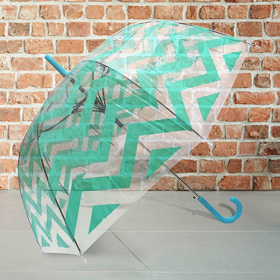 Blooms of London - Chevron Pattern Transparent and Green Umbrella