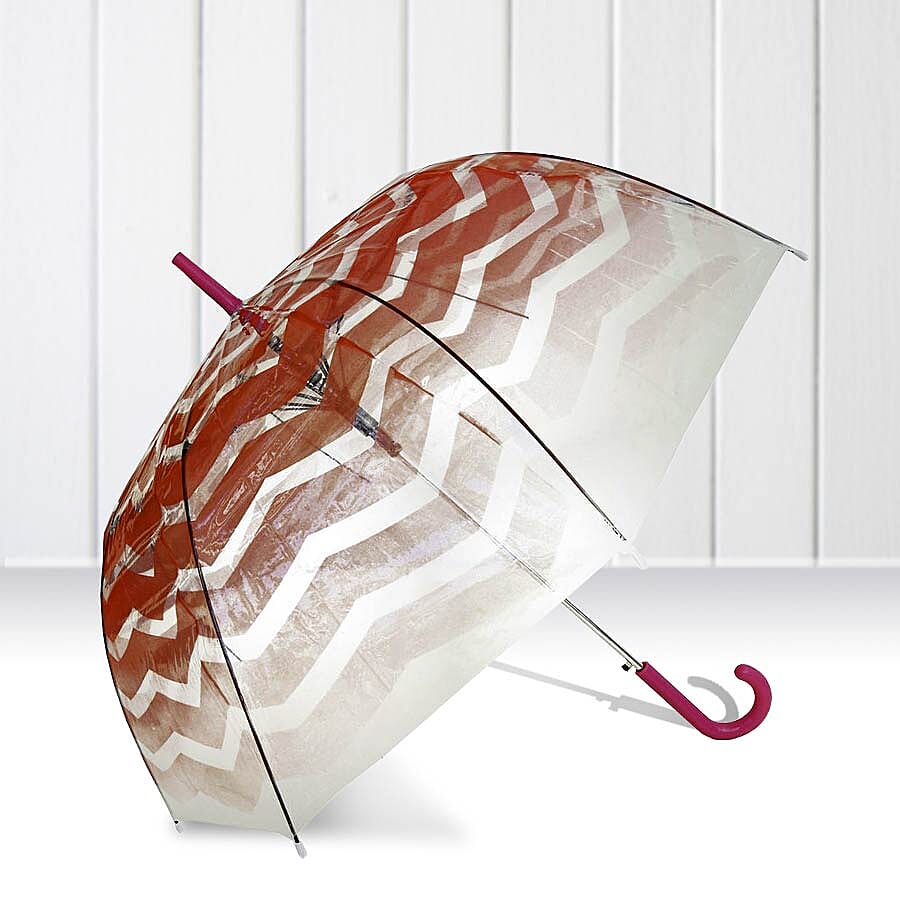 Blooms of London - Chevron Pattern Transparent and Coral Umbrella