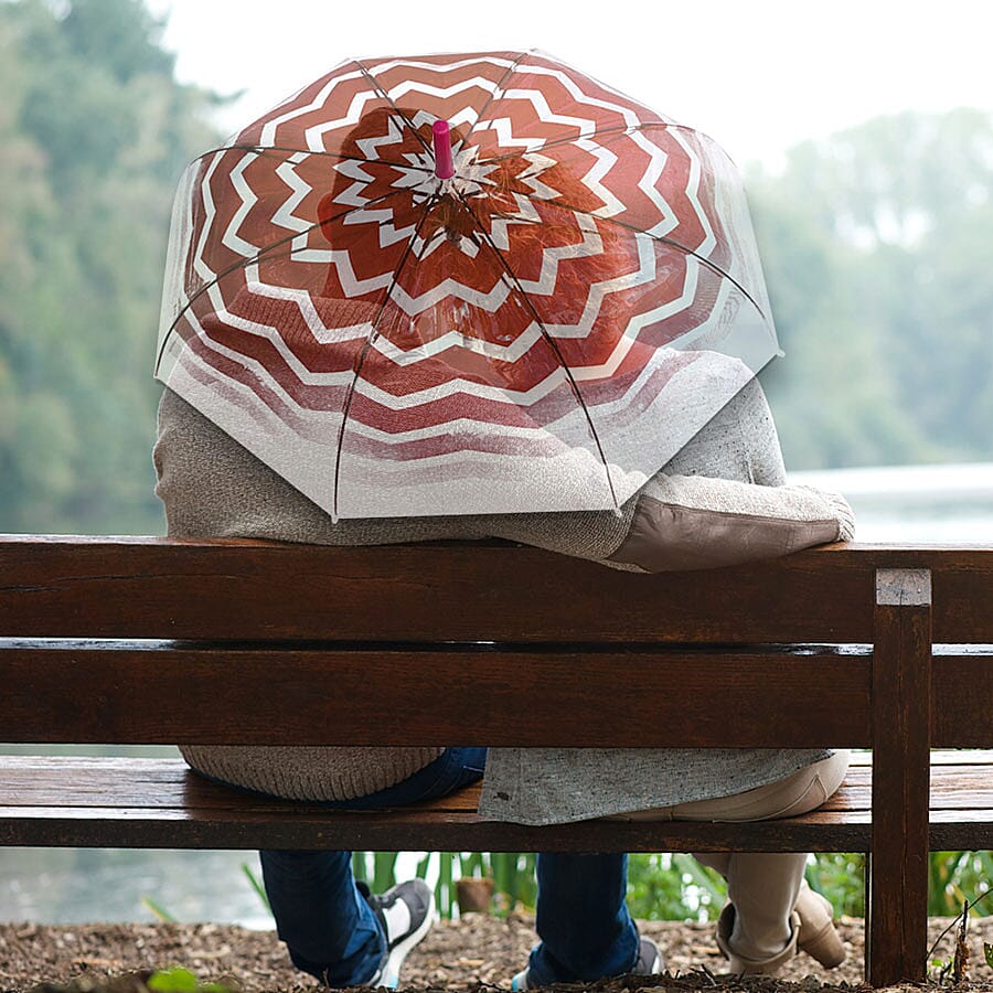 Blooms of London - Chevron Pattern Transparent and Coral Umbrella