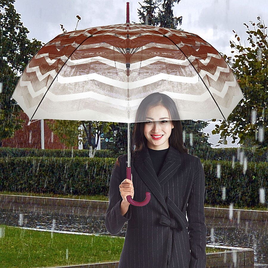 Blooms of London - Chevron Pattern Transparent and Coral Umbrella