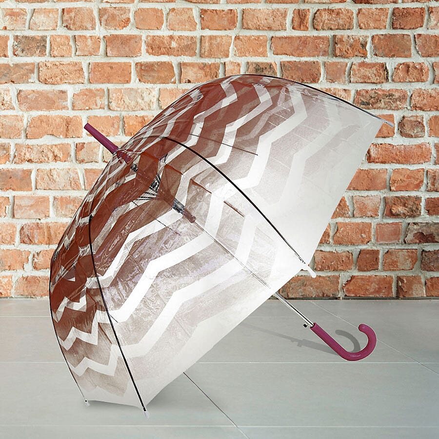 Blooms of London - Chevron Pattern Transparent and Coral Umbrella