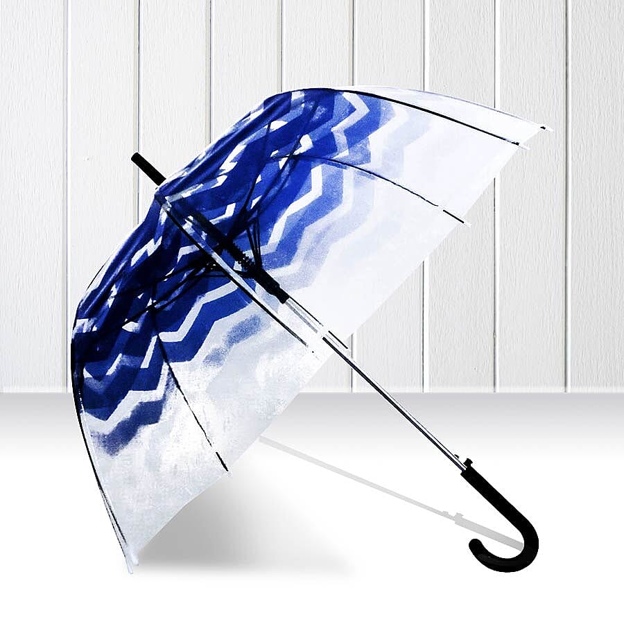 Blooms of London - Chevron Pattern Transparent and Blue Umbrella