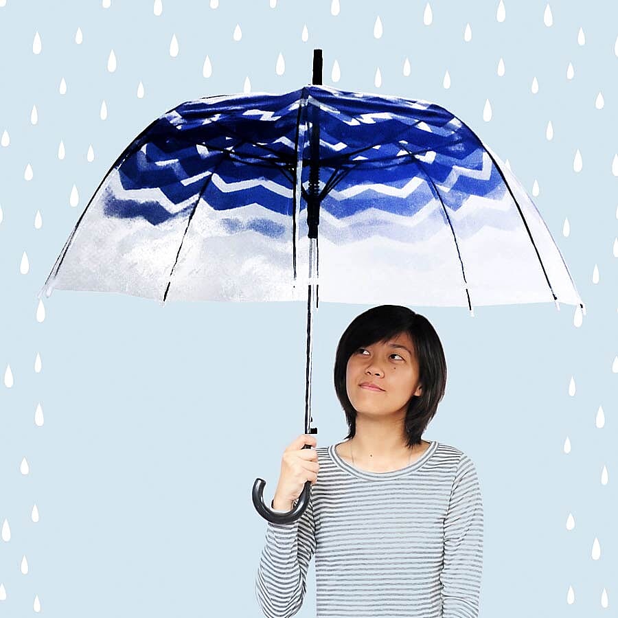 Blooms of London - Chevron Pattern Transparent and Blue Umbrella