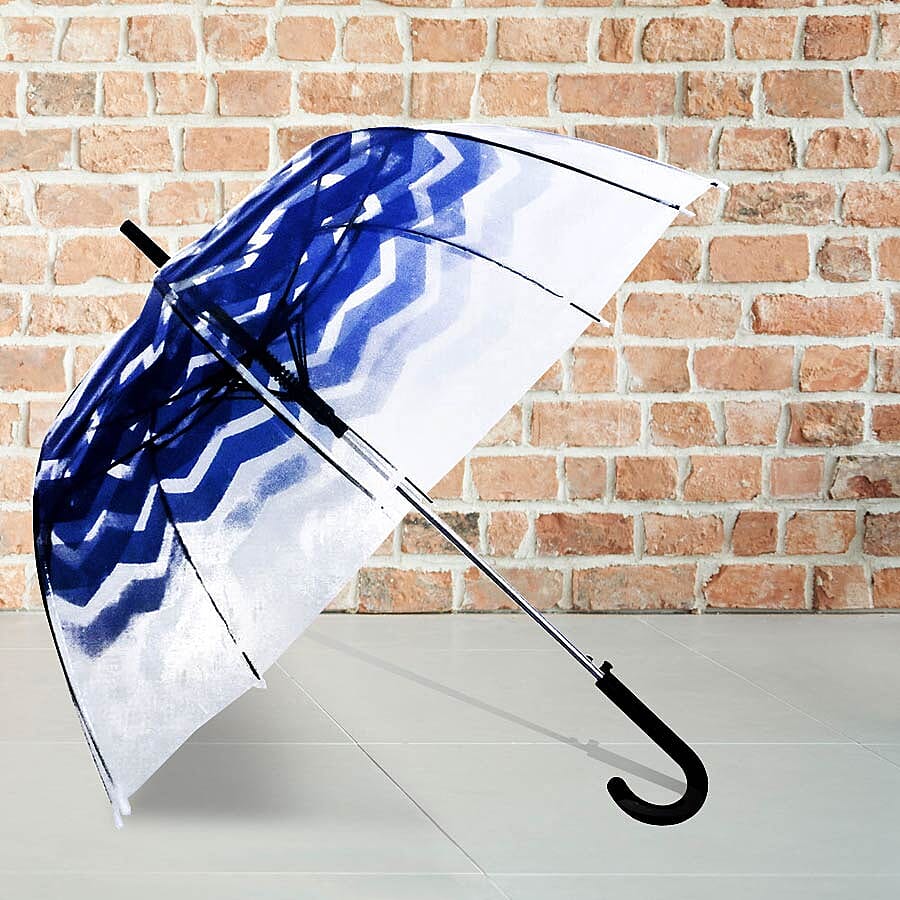 Blooms of London - Chevron Pattern Transparent and Blue Umbrella