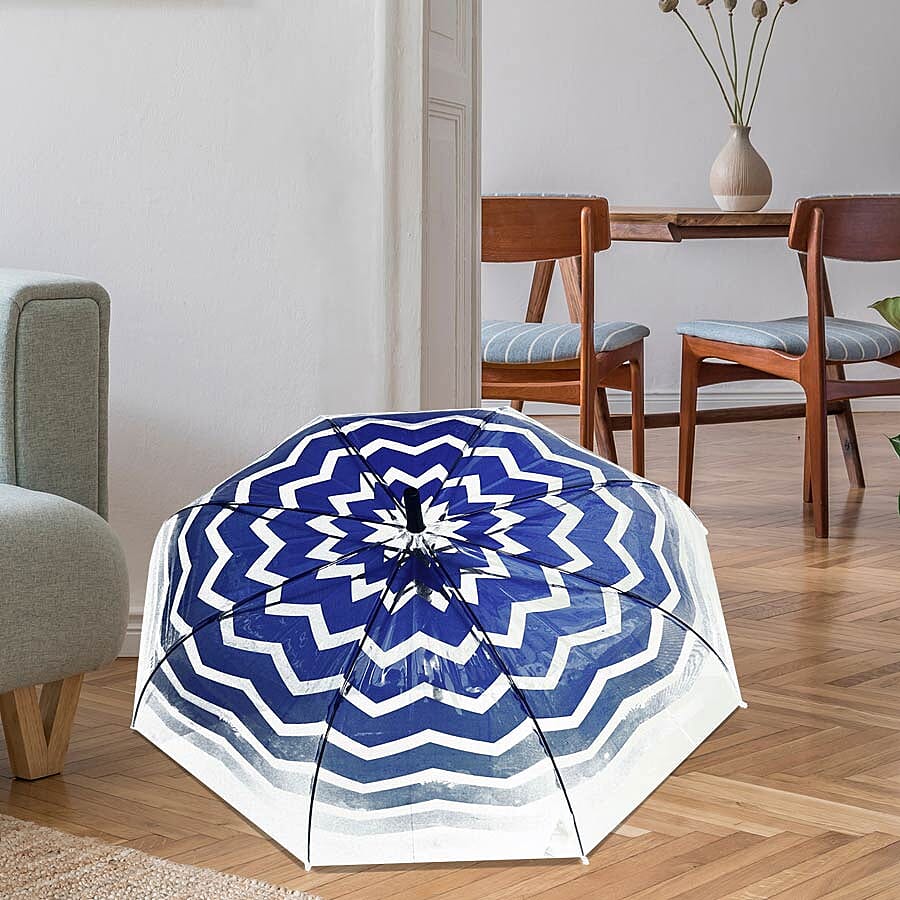 Blooms of London - Chevron Pattern Transparent and Blue Umbrella