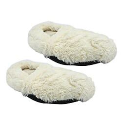 Mircowavebale Heated White Slippers filled with Natural Wheat Grains and Lavender Scent (One size, 6-10)