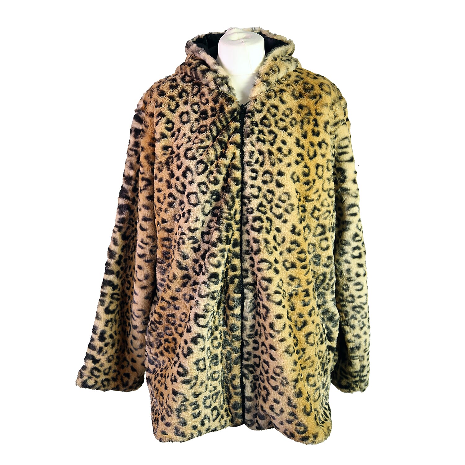 Super Soft Faux Fur Leopard Pattern Coat in Beige (Size S)