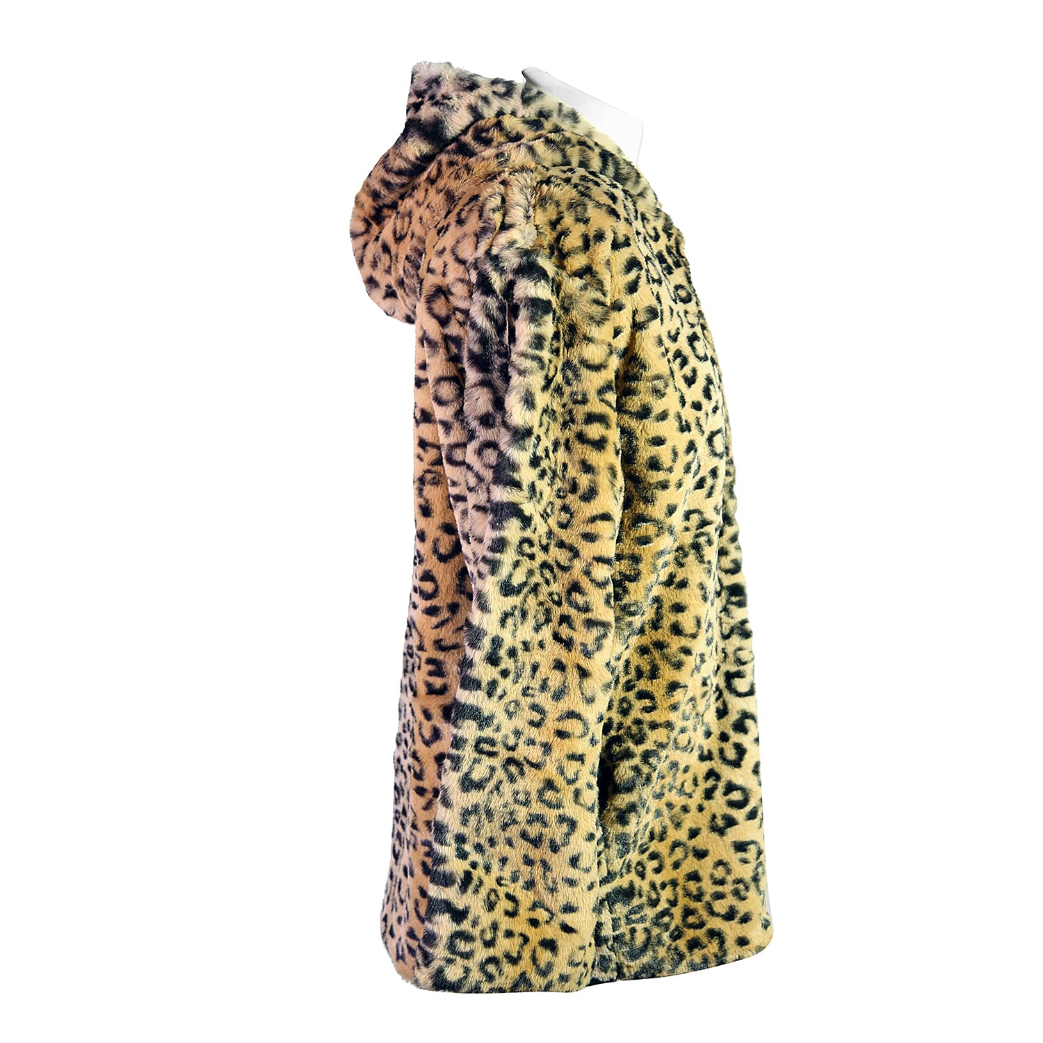 Super Soft Faux Fur Leopard Pattern Coat in Beige (Size S)