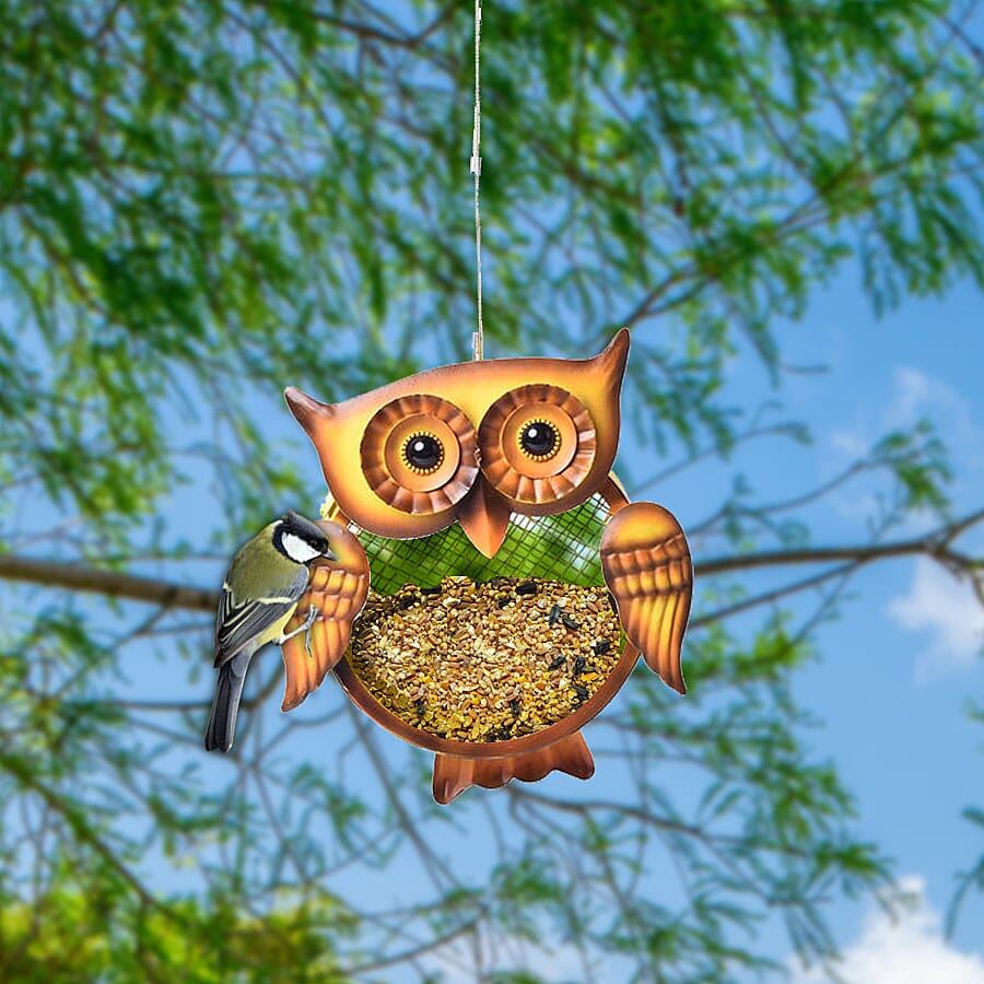 Metal Mesh Bird Feeder - Owl (Size 19x7.5x52Cm) - Yellow and Brown
