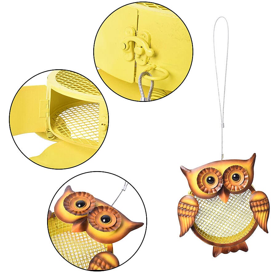 Metal Mesh Bird Feeder - Owl (Size 19x7.5x52Cm) - Yellow and Brown