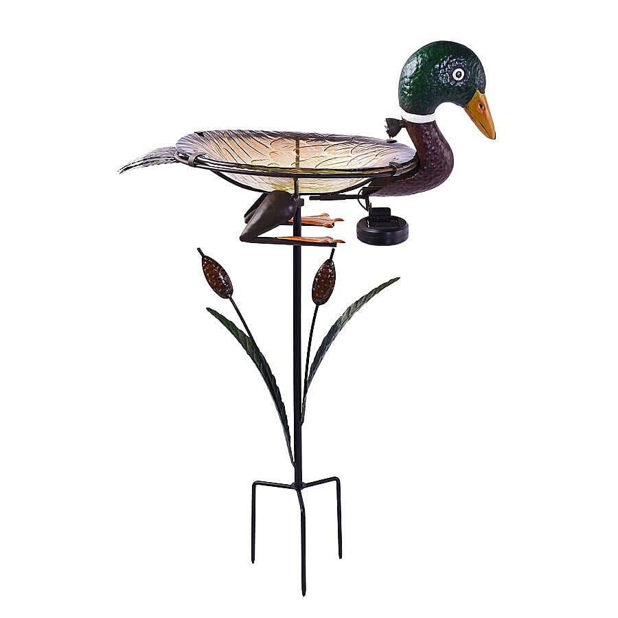 Garden Theme Duck Shaped Birdbath with Solar Light - Green and Multi