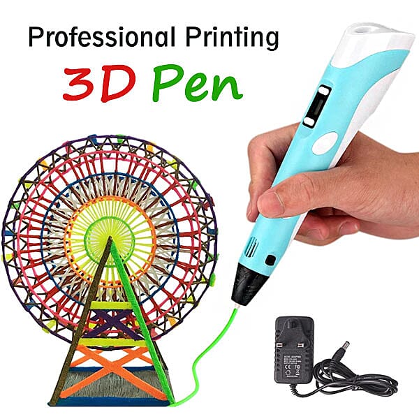 Professional Grade Printing 3D Printing Pen with OLED Display with 3 Colour Wires - Blue