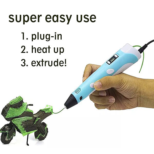 Professional Grade Printing 3D Printing Pen with OLED Display with 3 Colour Wires - Blue