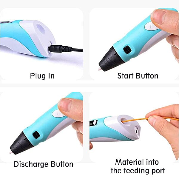 Professional Grade Printing 3D Printing Pen with OLED Display with 3 Colour Wires - Blue