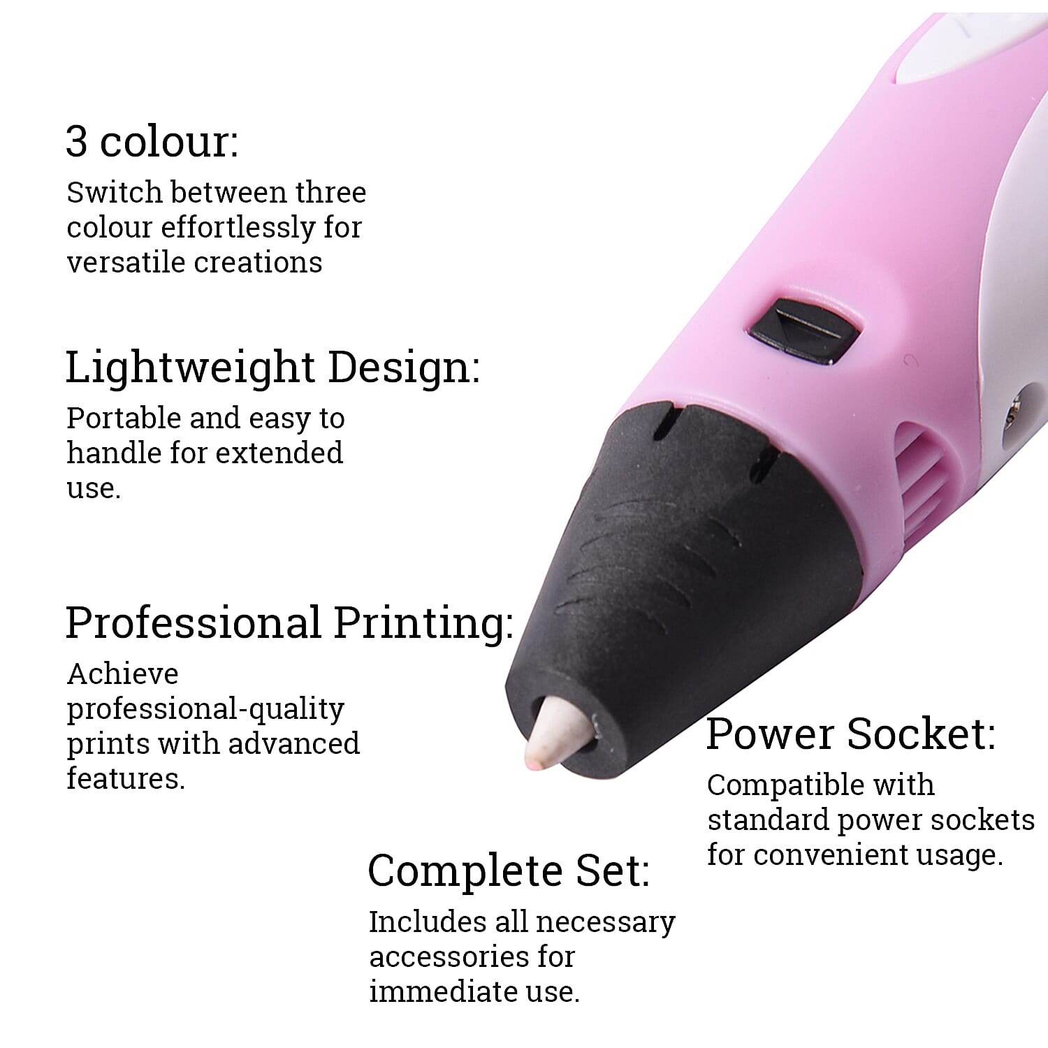 Professional Grade Printing 3D Printing Pen with OLED Display with 3 Colour Wires - Pink