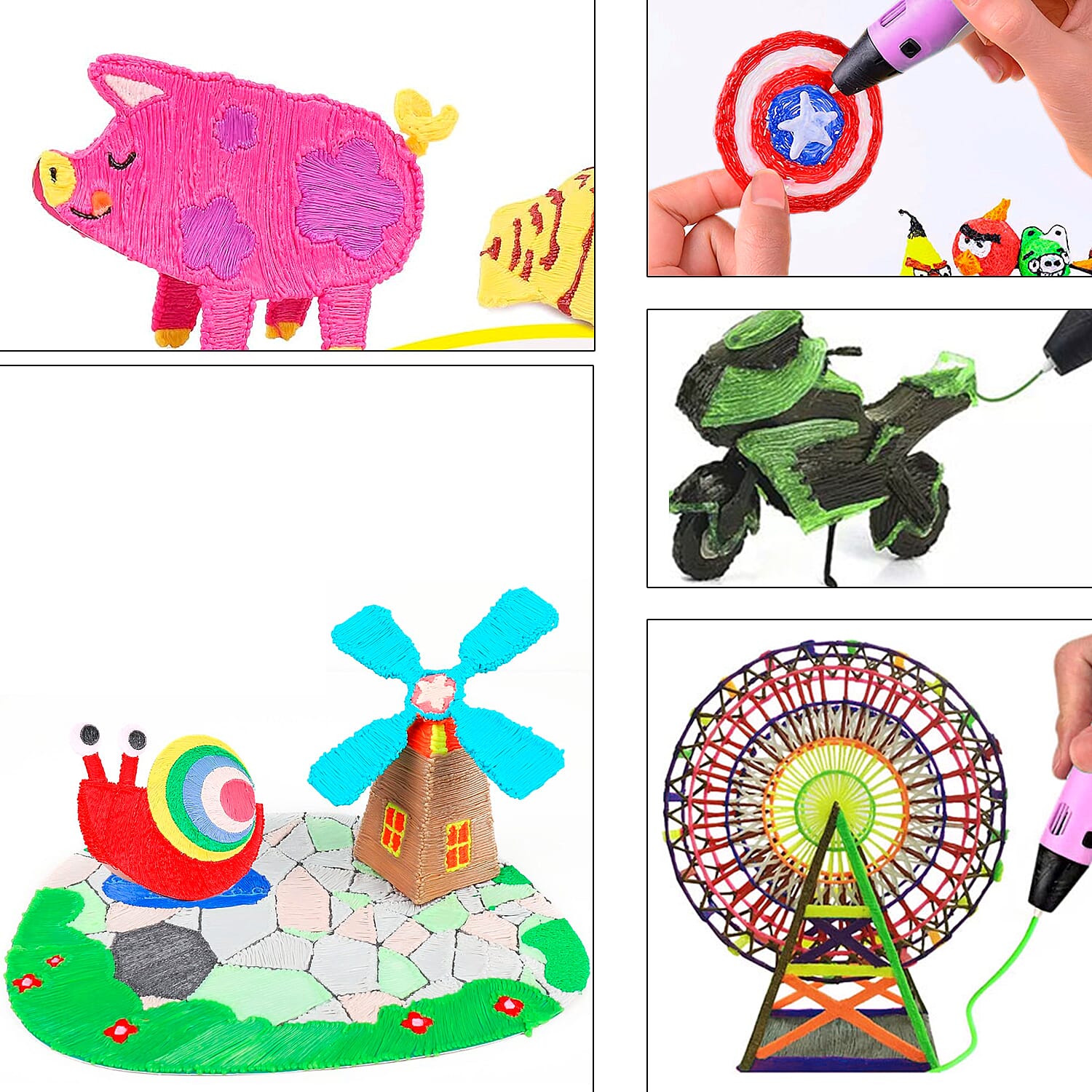 Professional Grade Printing 3D Printing Pen with OLED Display with 3 Colour Wires - Pink