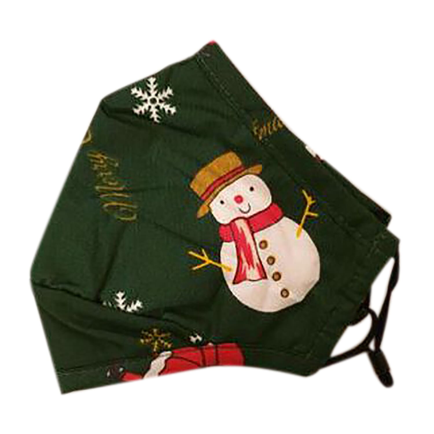 Green 3 Layer Face Covering with Elastic Ear Loops and Ring Tightening