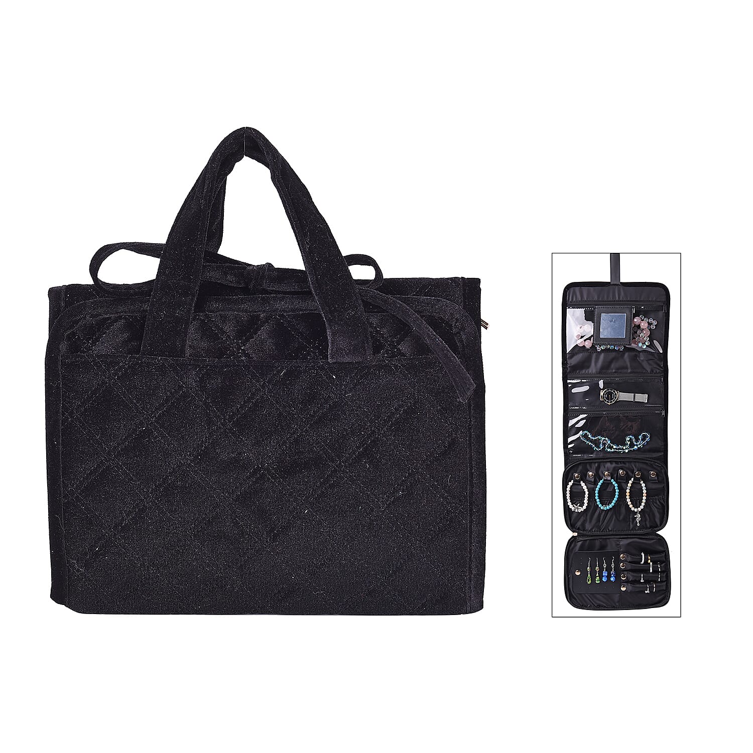 Foldable Travel Jewellery Storage Pouch with Hanging Hook in Black Colour
