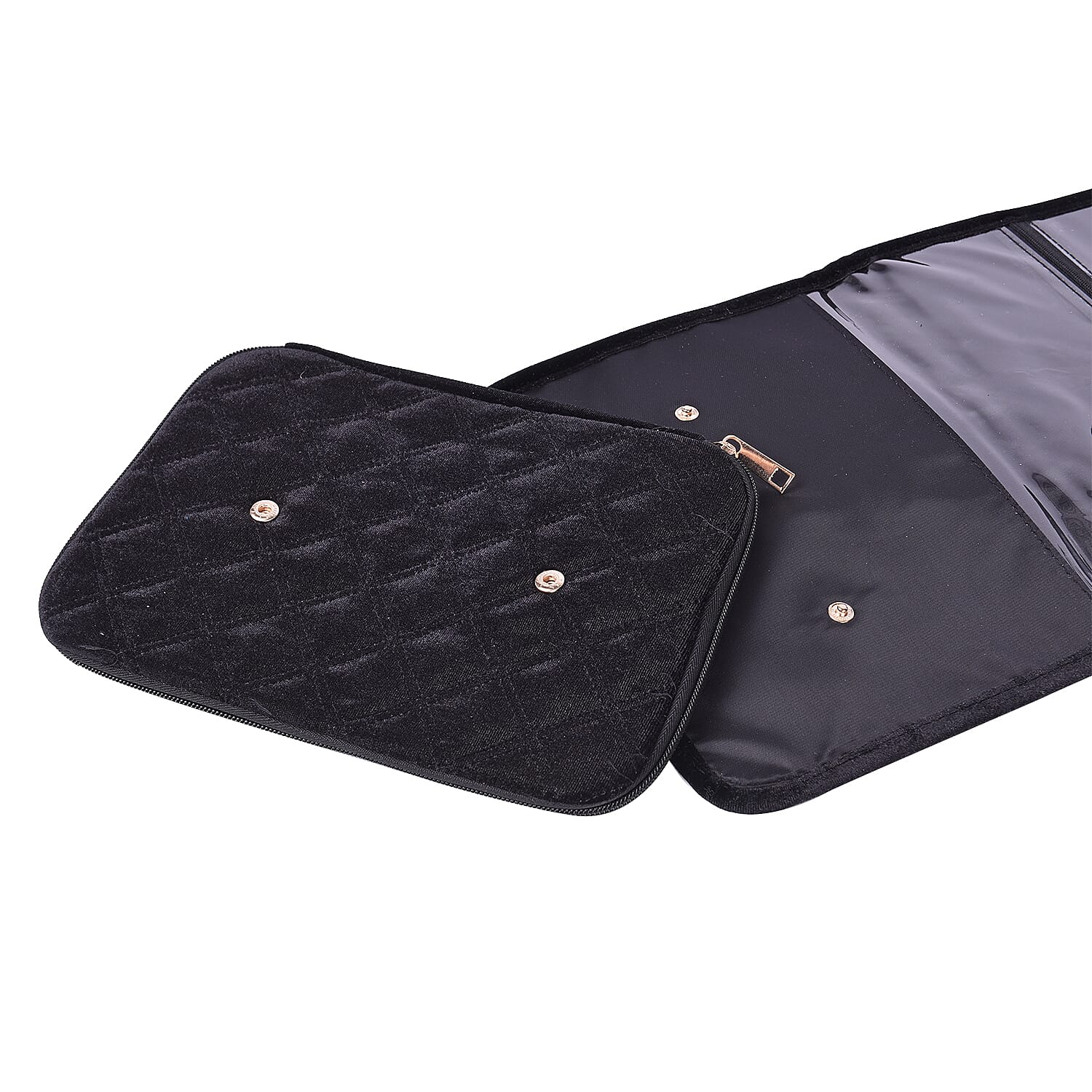 Foldable Travel Jewellery Storage Pouch with Hanging Hook in Black Colour