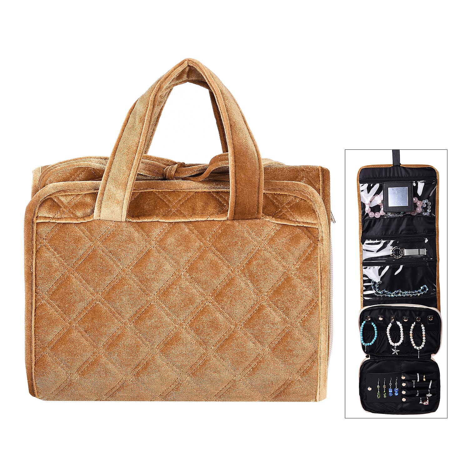 Foldable Travel Jewellery Storage Pouch with Hanging Hook in Golden Colour