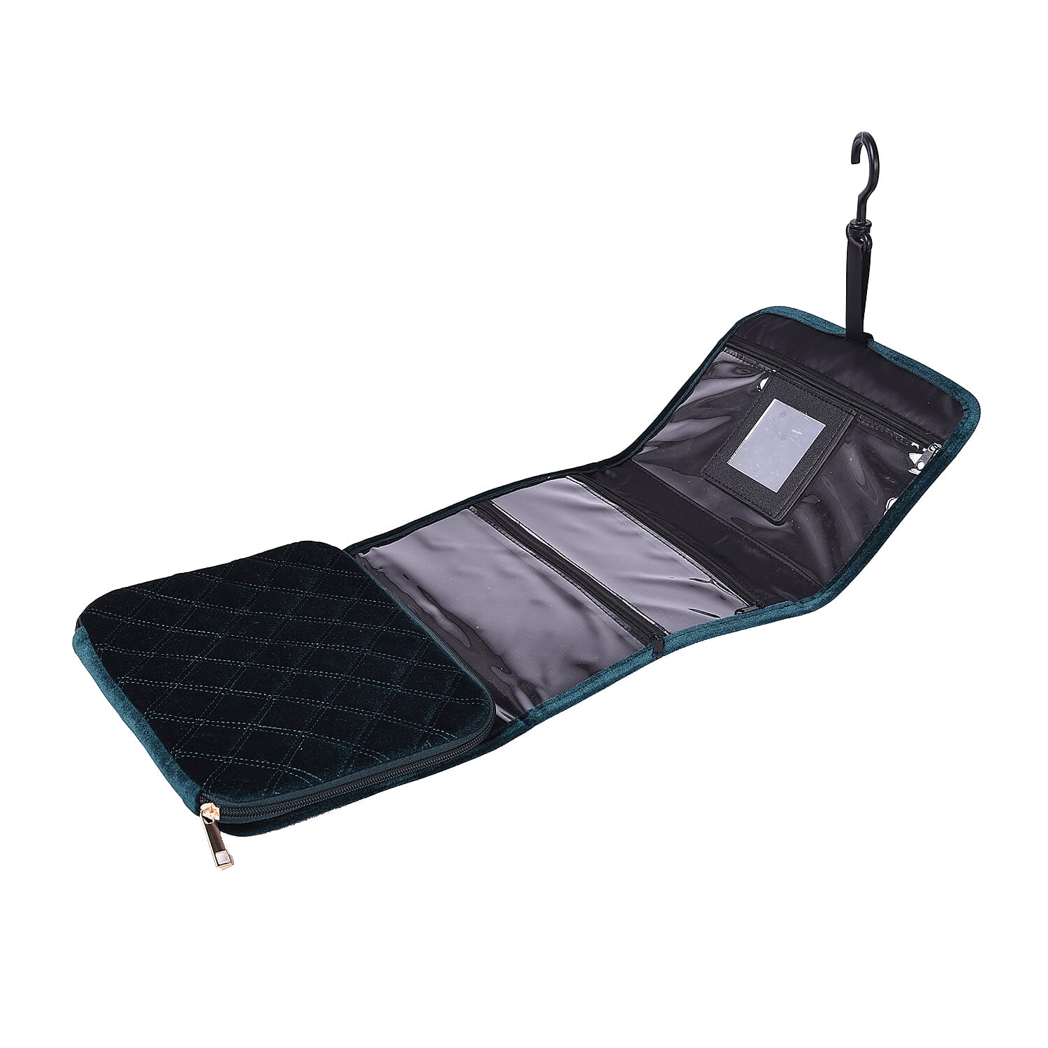 Foldable Travel Jewellery Storage Pouch with Hanging Hook in Dark Green Colour