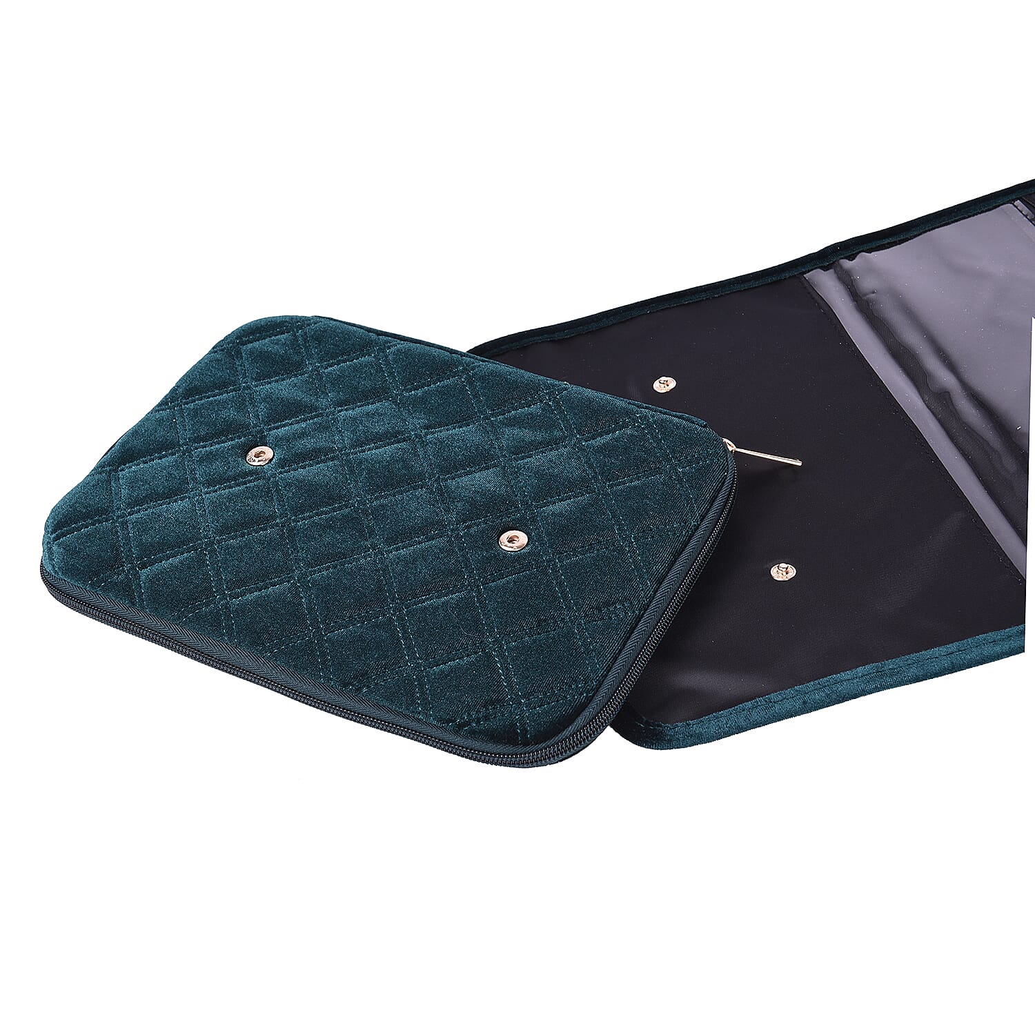 Foldable Travel Jewellery Storage Pouch with Hanging Hook in Dark Green Colour