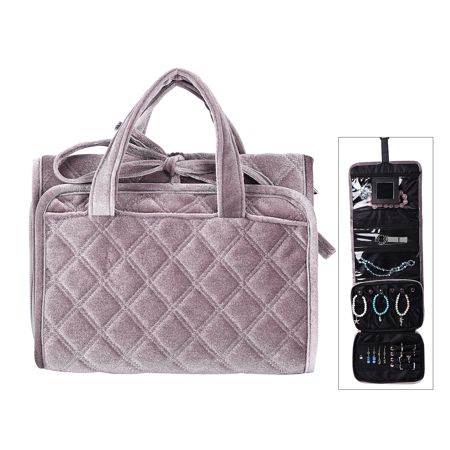 Foldable Travel Jewellery Storage Pouch with Hanging Hook in Silver Colour