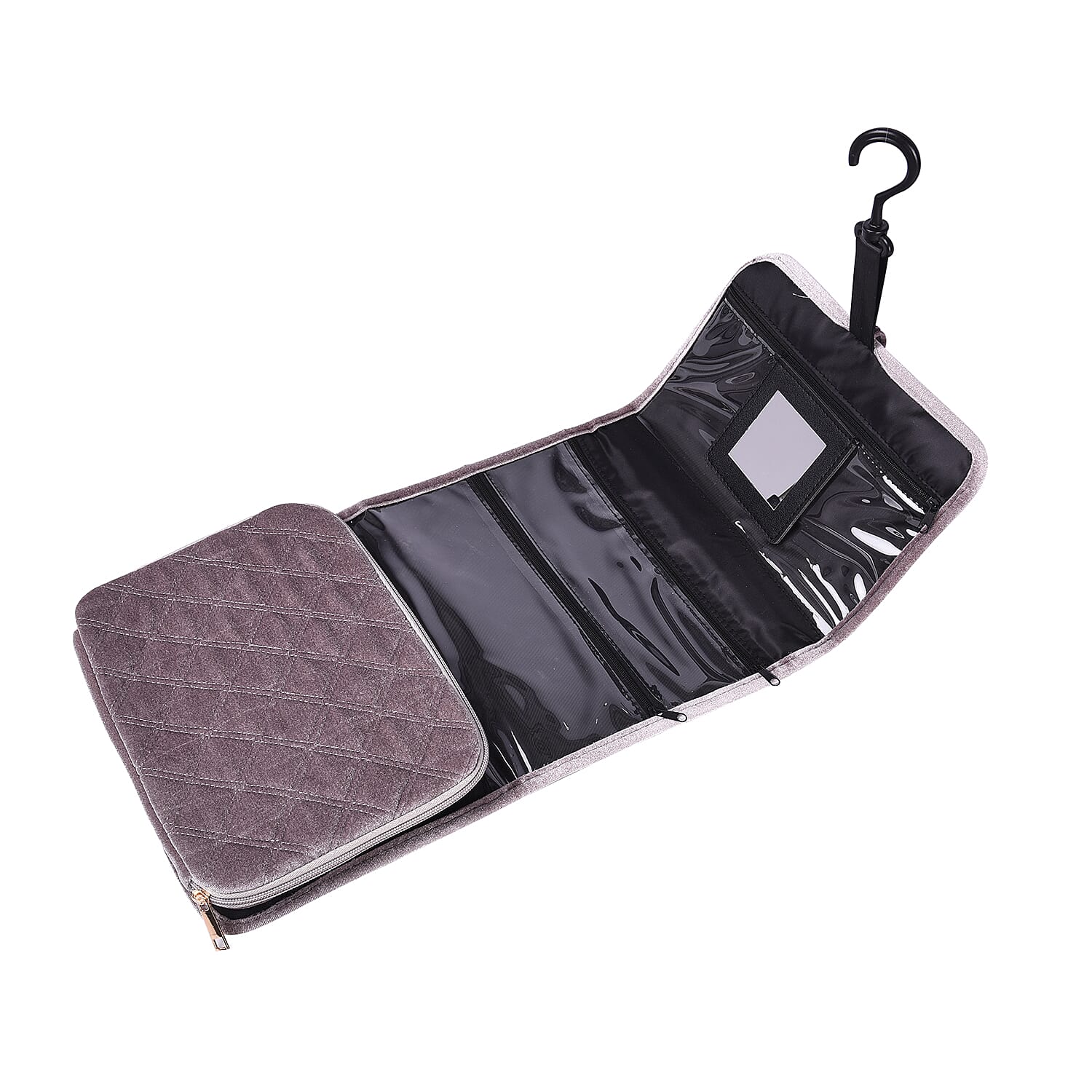 Foldable Travel Jewellery Storage Pouch with Hanging Hook in Silver Colour
