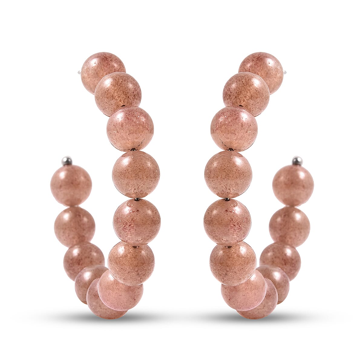 Strawberry Quartz Beaded Hoop Earrings (with Push Back) 75.00 Ct.