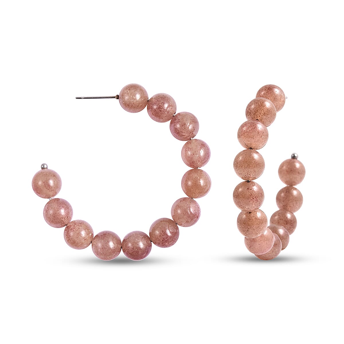 Strawberry Quartz Beaded Hoop Earrings (with Push Back) 75.00 Ct.