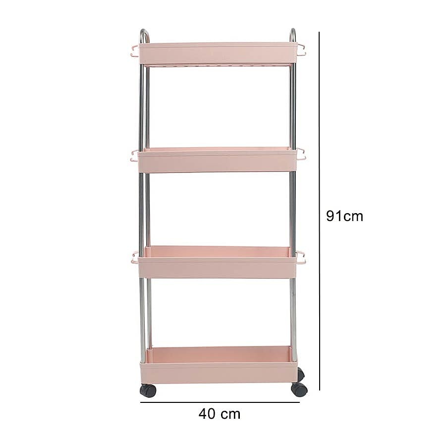 HOMESMART Four Layer Storage Rack with Handles (Size 40x12x91cm) - Pink