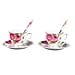 Set of 6 - European Cup Set with Flower Pattern in White and Pink Colour