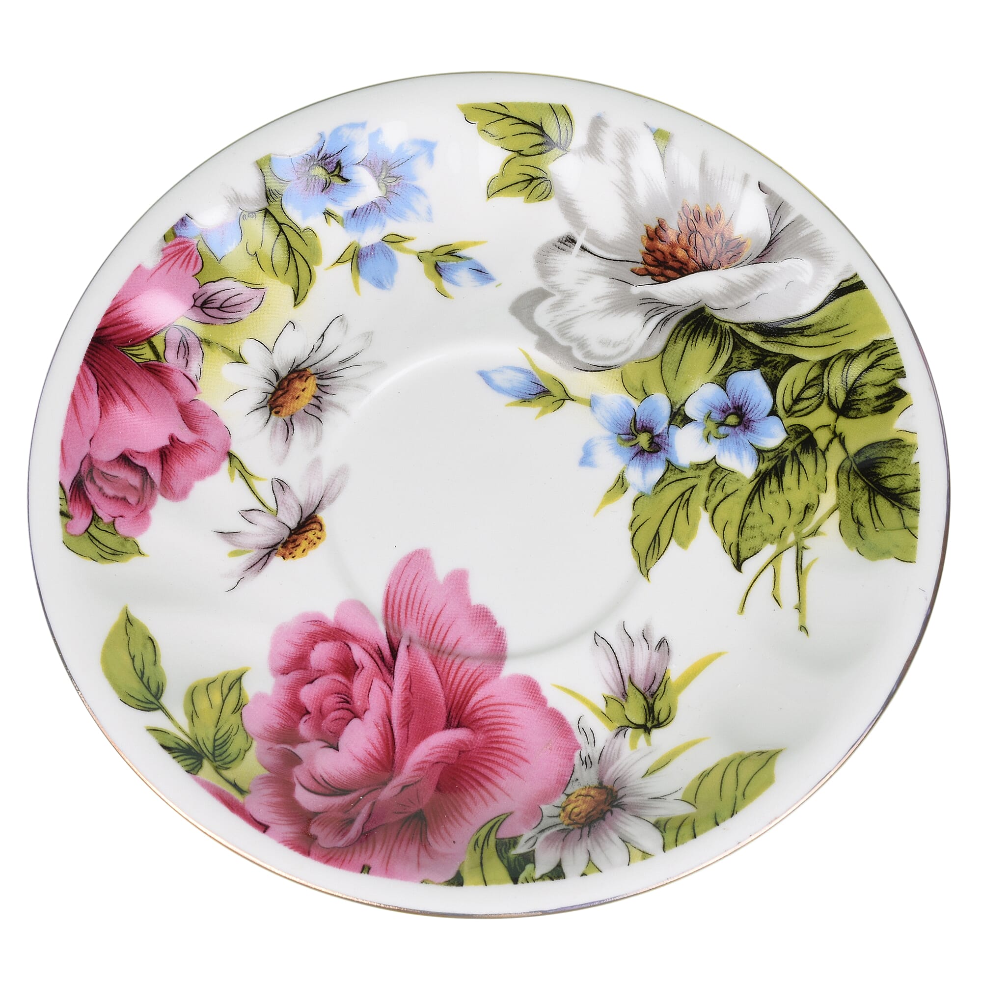 Set of 6 - European Cup Set with Flower Pattern in White and Pink Colour