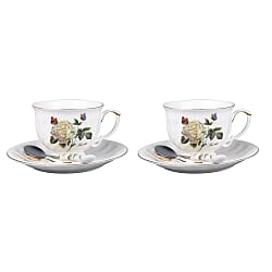 Set of 6 - European Cup Set with Rose Pattern in White and Yellow Colour