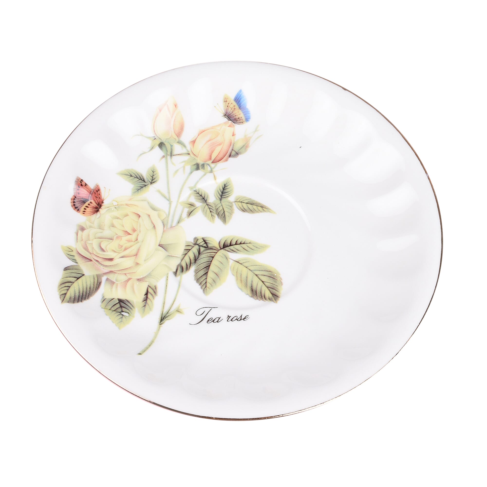 Set of 6 - European Cup Set with Rose Pattern in White and Yellow Colour