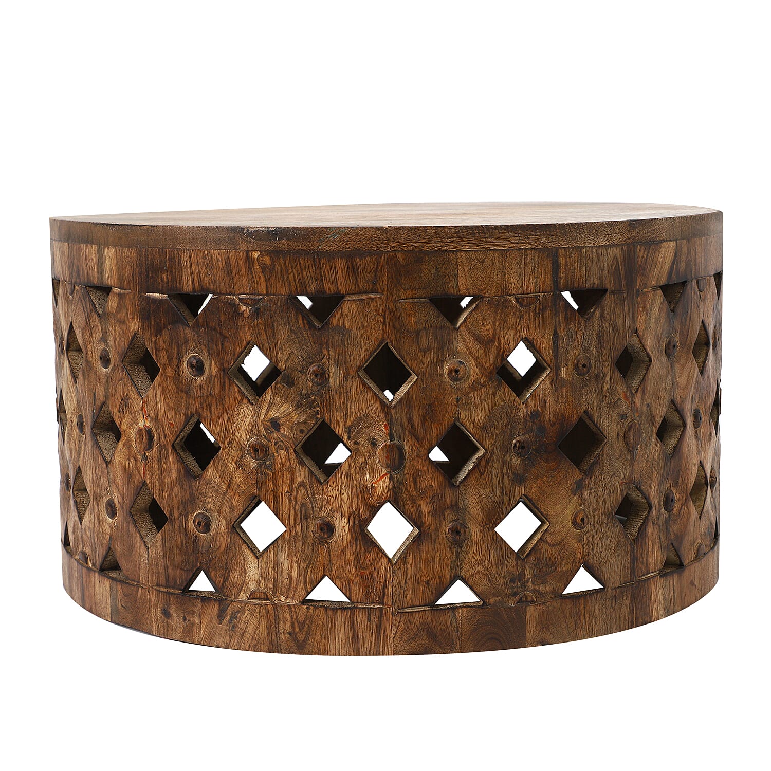 NAKKASHI Mango Wood Handcarved Coffee Table (Size 60x60x33 Cm)