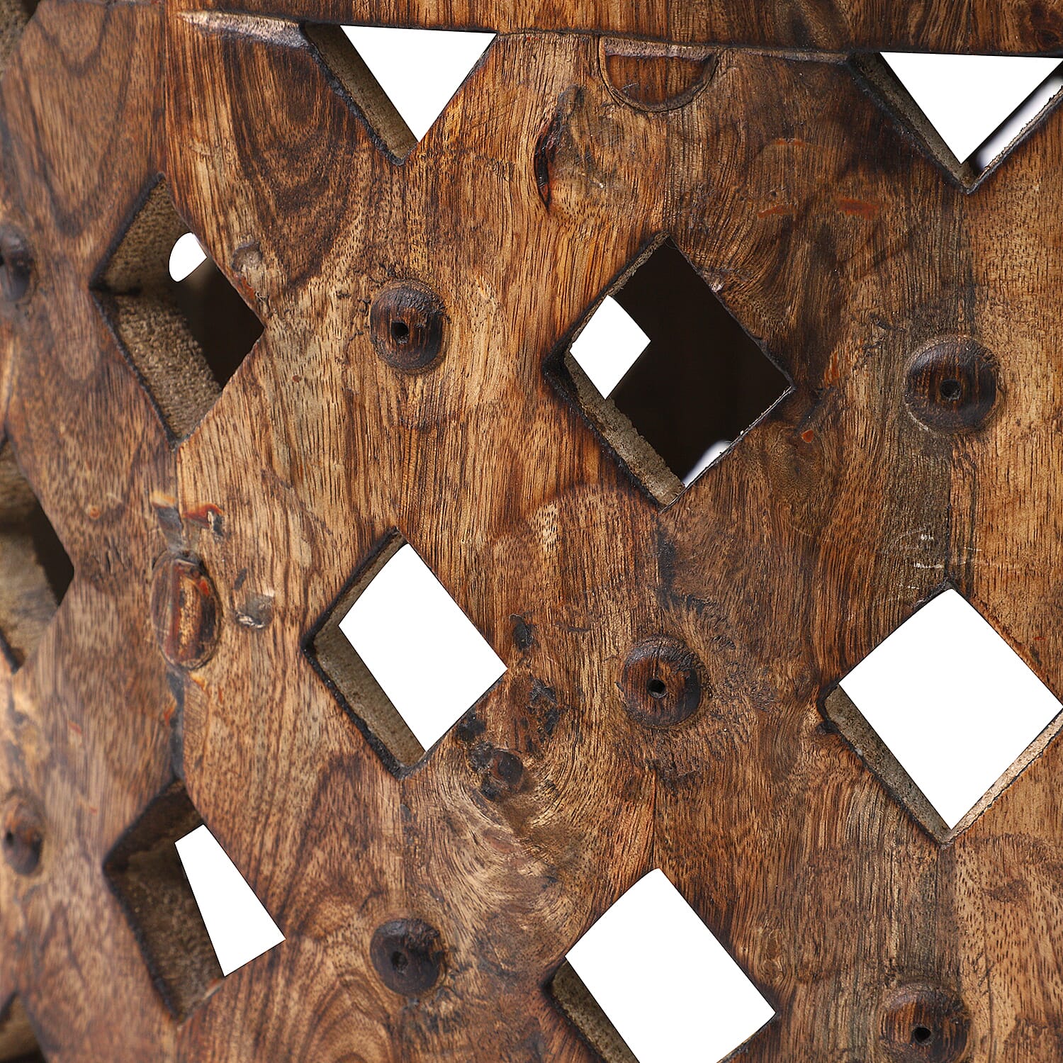 NAKKASHI Mango Wood Handcarved Coffee Table (Size 60x60x33 Cm)