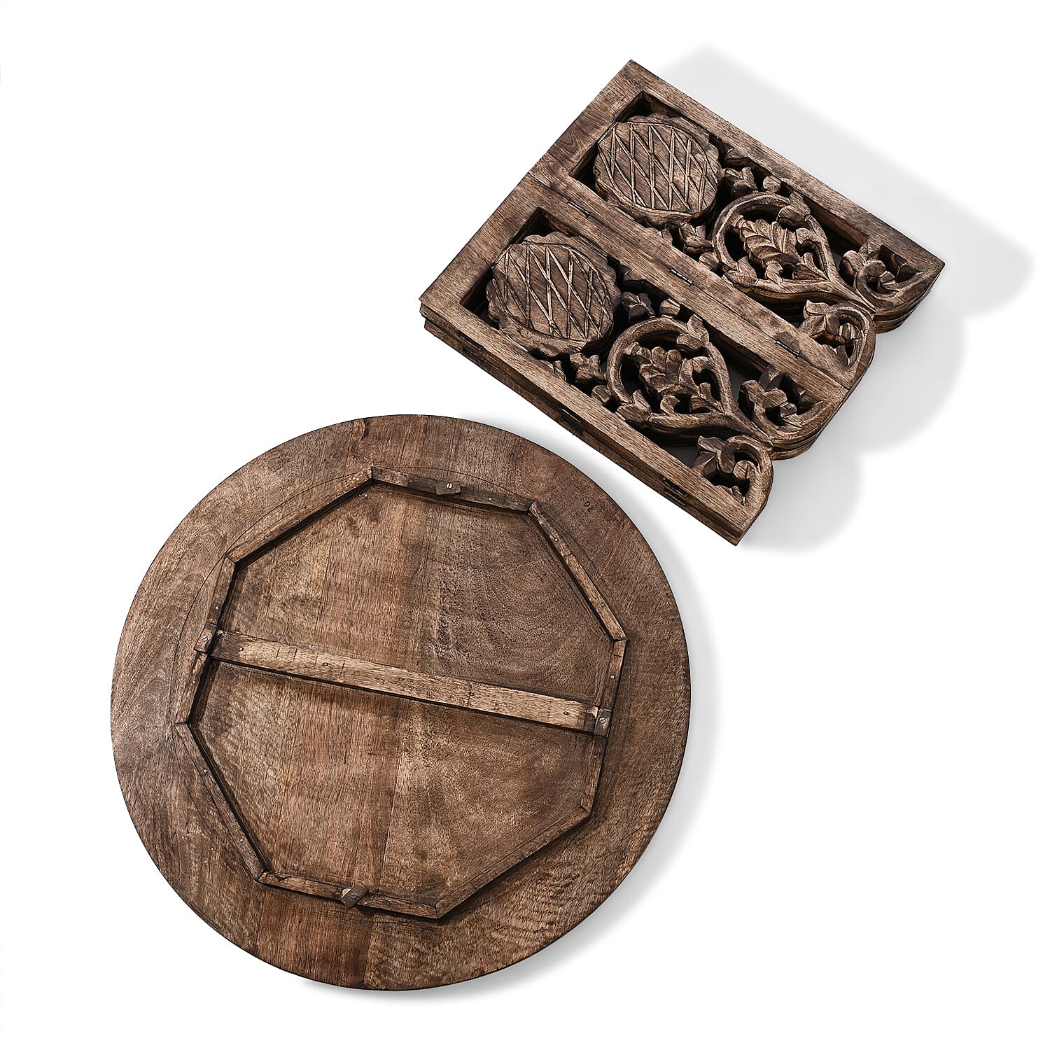 NAKKASHI Hand Carved Mango Wood Table (Size 68x68x51Cm) Natural Finish