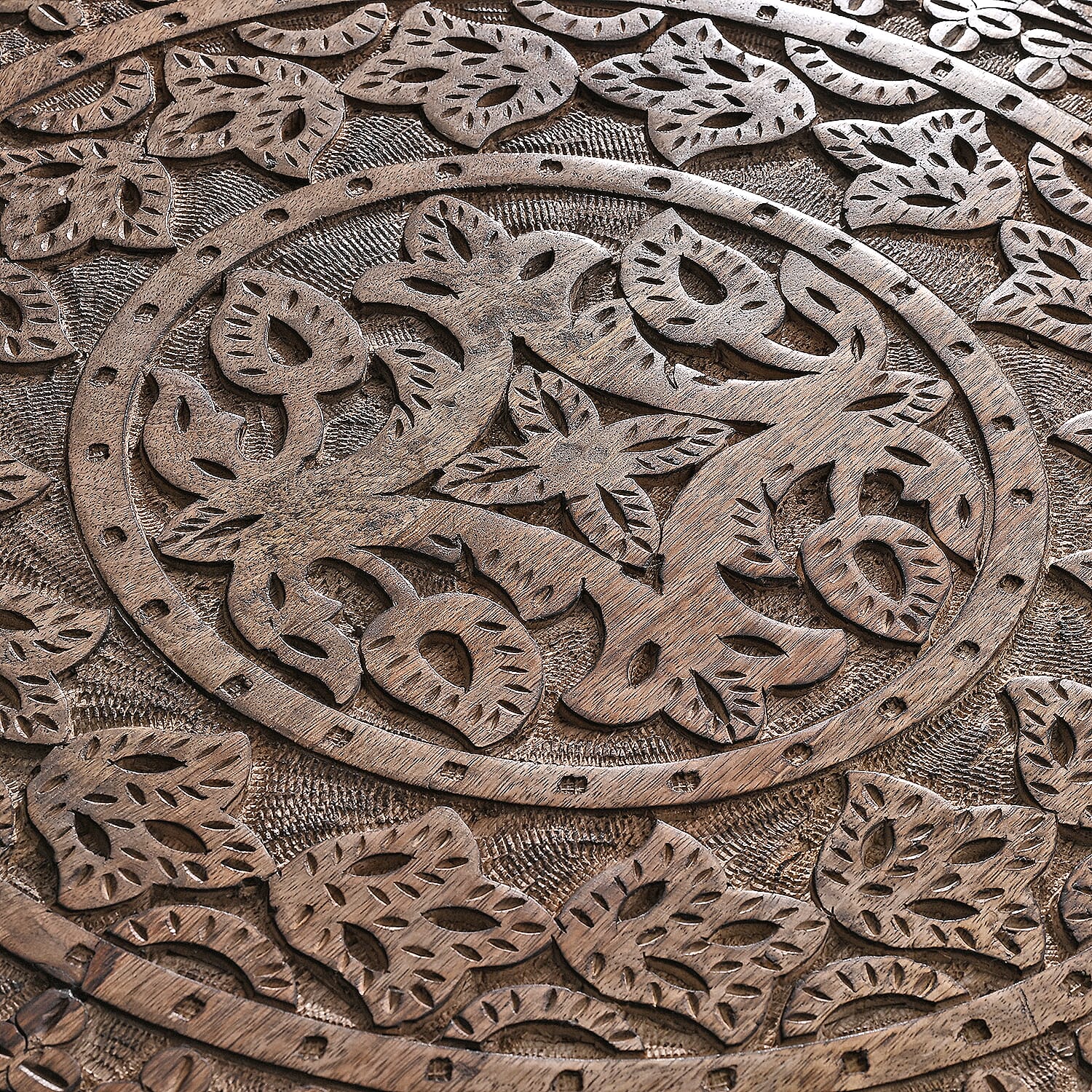 NAKKASHI Hand Carved Mango Wood Table (Size 68x68x51Cm) Natural Finish