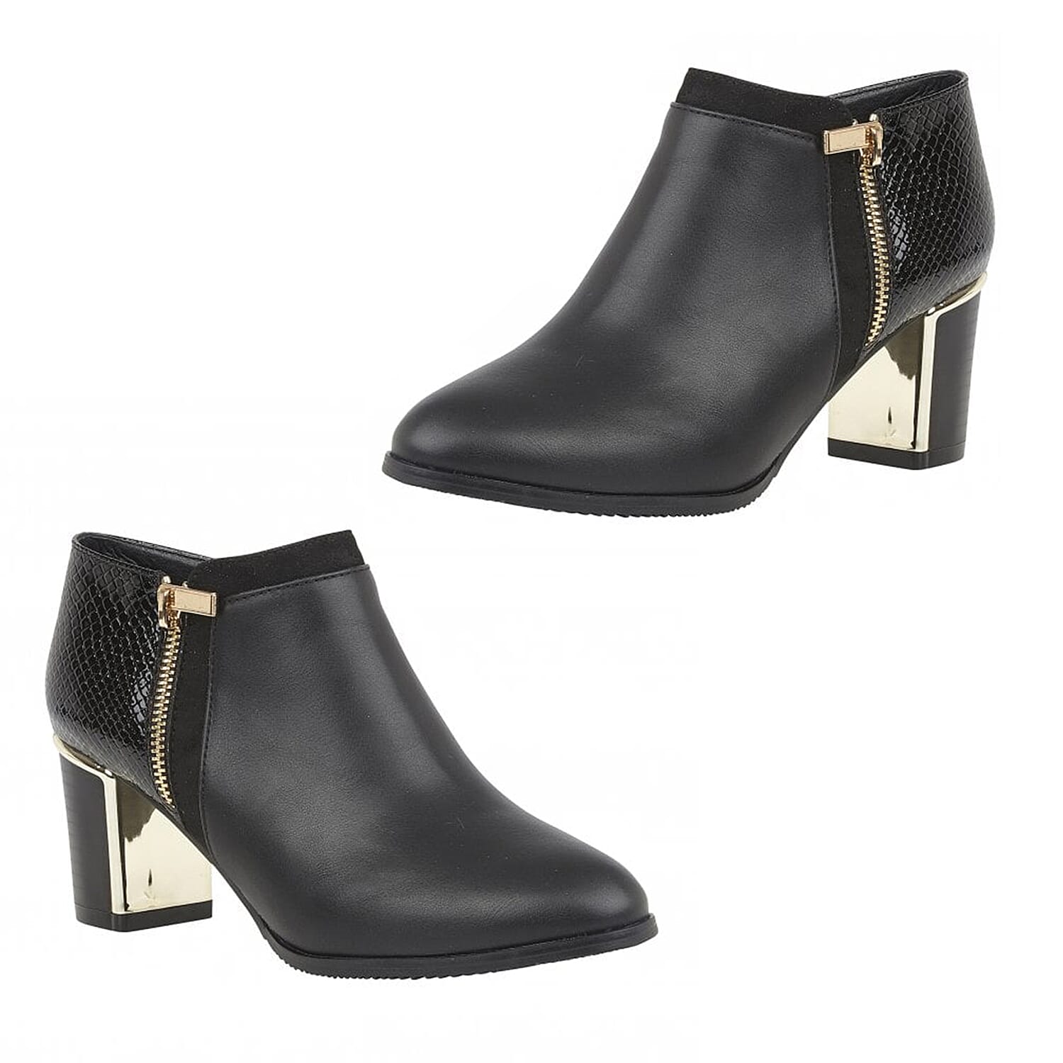 Lotus Chloe Black Zip-Up Heeled Shoe Boots with Snake Skin Pattern (Size 3)